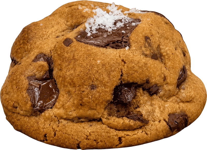 A chocolate chunk cookie topped with sea salt